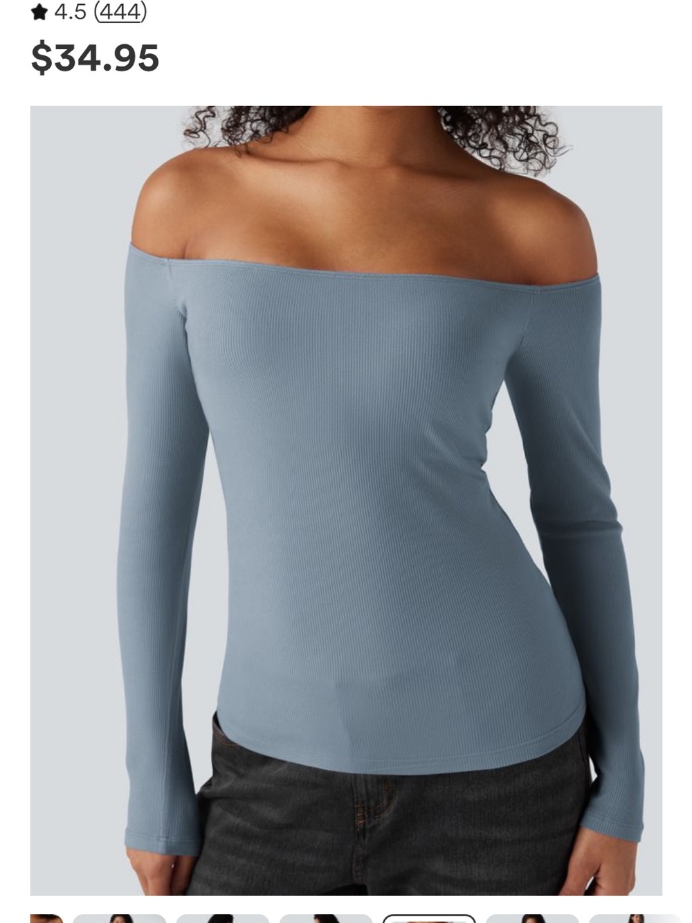 HALARA Off-Shoulder Ribbed Long-Sleeve Top in Dusty Blue